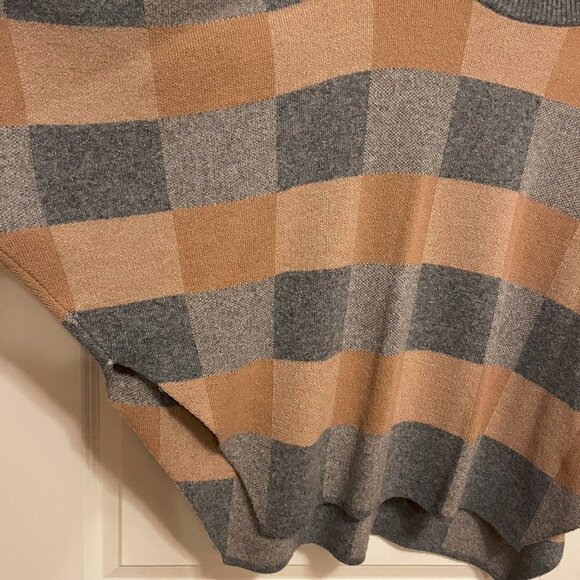 Italian Made  Tan & Gray  Merino Wool Poncho Sweater Women's Small - Picture 2 of 3
